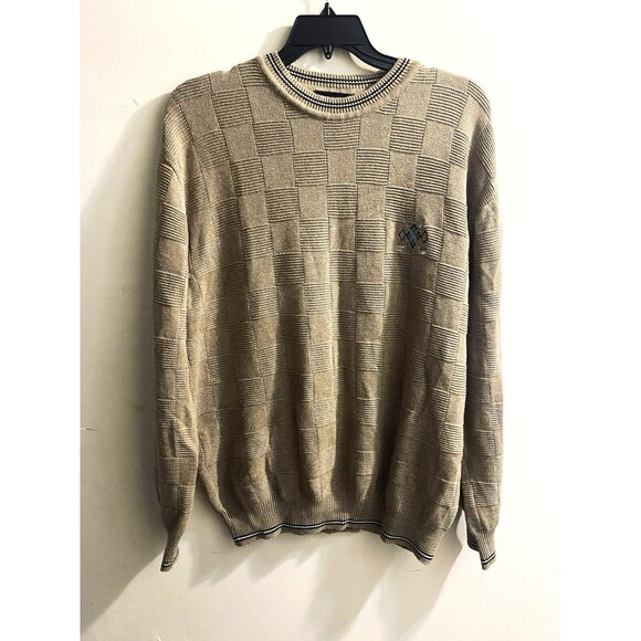 Fairway Outfitters Golf Sweater Men L Brown Textured Checks Golf Club Graphics - Picture 11 of 16